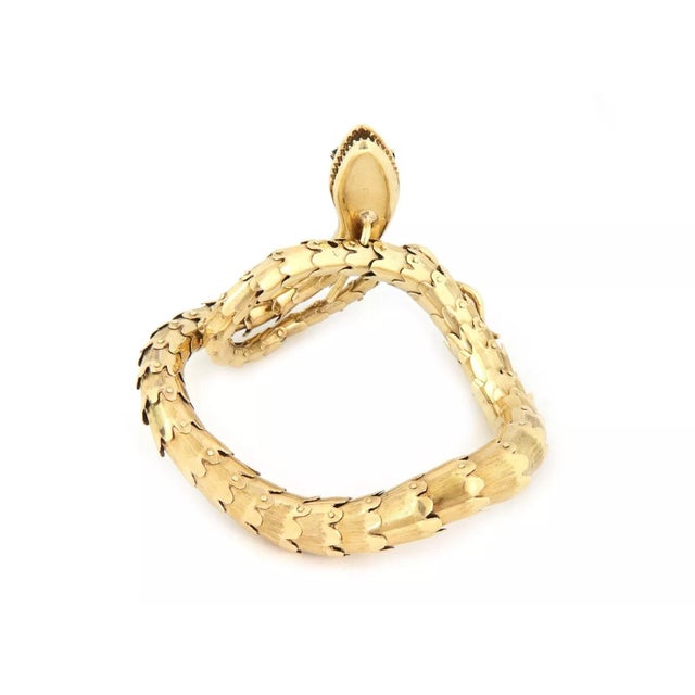 1990s Snake Diamond & Gems Multicolor Enamel 14k Gold Bracelet For Sale - Image 5 of 7