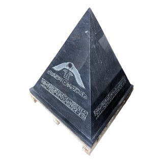 Black Granite Egyptian Revival Pyramid Sculpture with Engraved Hieroglyphic For Sale
