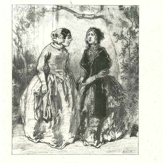 Paul Gavarni, The Women in the Wood, Original Lithograph, 1881 For Sale