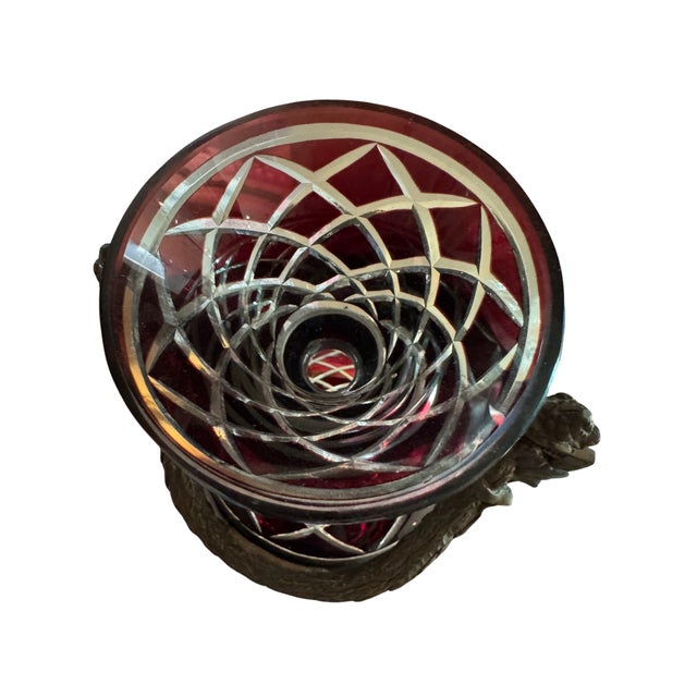 Tall Statement Antique Ruby Cut to Clear Crystal Lidded Urn With Second Empire Style Bronze Mounts For Sale - Image 14 of 18