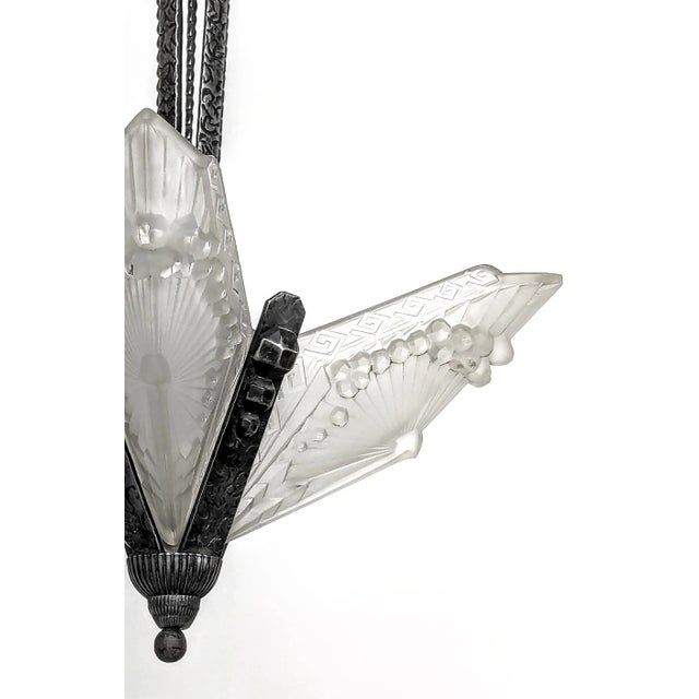 Metal French Art Deco Pendant Chandelier Signed by Charles Schneider For Sale - Image 7 of 11