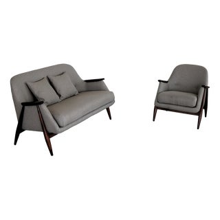 Vintage Seating Area Armchair and Sofa by Svante Skogh for Asko, 1950s, Set of 2 For Sale