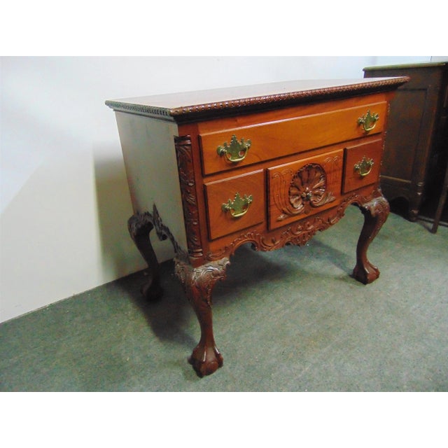 Benchmade Chippendale Solid Mahogany Carved Lowboy For Sale - Image 4 of 9