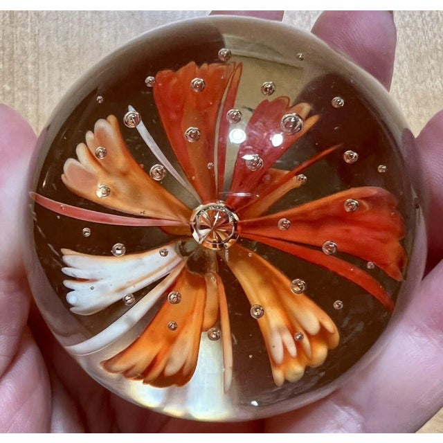 Mid-Century Orange & White Flower Bullicante Paperweight For Sale - Image 6 of 9