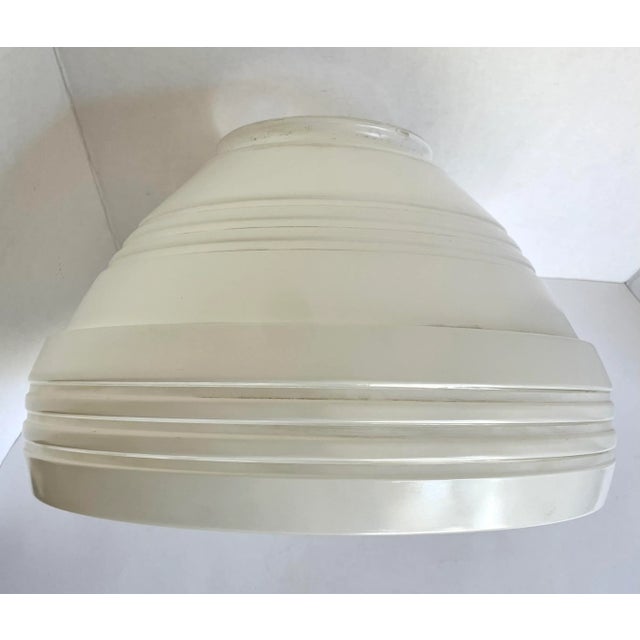 White 1950's Art Deco Schoolhouse Style Frosted Glass Pendant Shade For Sale - Image 8 of 11