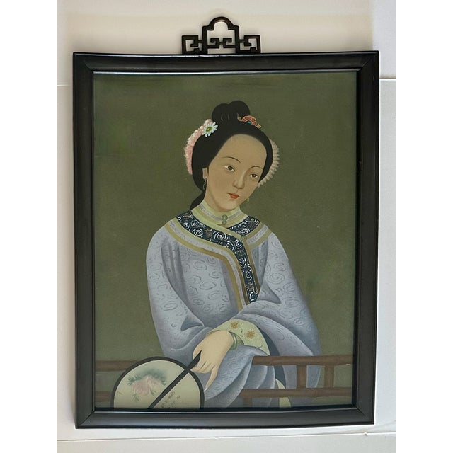 Chinese Export Reverse Glass Painting Young Women For Sale - Image 11 of 11