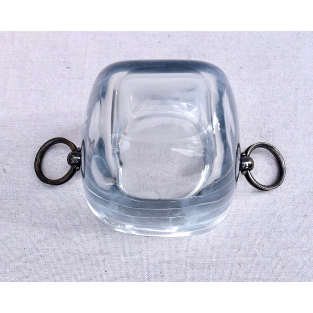 Blue Mid 20th Century Strömbergshyttan Sweden Blue Glass Ice Bucket With Sterling Silver Handles For Sale - Image 8 of 11