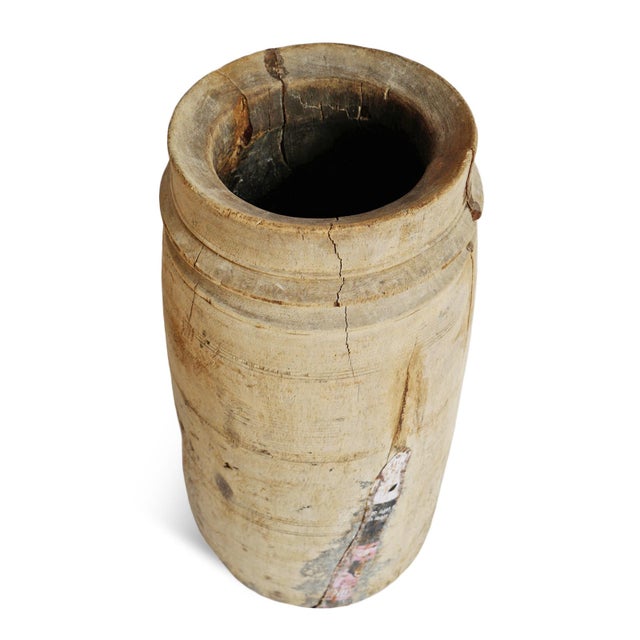 Indian Antique Old India Lassi Rustic Wood Pot For Sale - Image 3 of 5