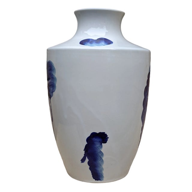 White Modern Blue and White Brushstroke Porcelain Vase For Sale - Image 8 of 12