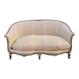 Antique French Thibaut "Masai" Upholstered Settee For Sale