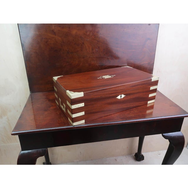 Mid 19th Century Large Antique English Campaign Brass-Mounted Writing Box, 1840s For Sale - Image 5 of 12