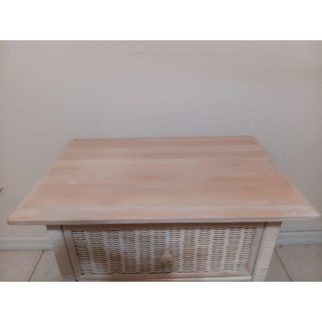 Wood 1980s Nightstand Whitewash Wood Wicker Metal Detail Coastal Style For Sale - Image 7 of 7