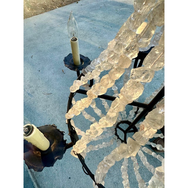 Metal Vintage Iron and Rock Crystal Empire Chandelier For Sale - Image 7 of 11