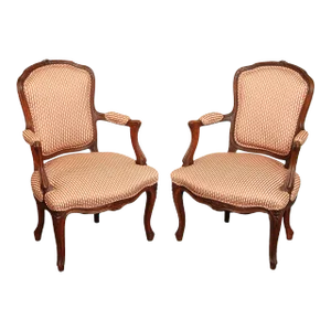 Antique French Louis XV Style Fauteuil Armchairs - A Pair