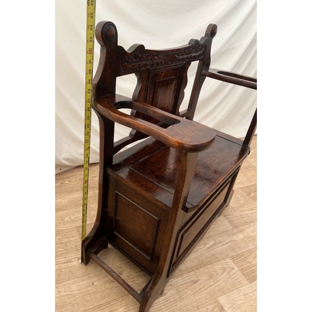 Antique Entry Chair Umbrella, Cane Stand, Under Seat Storage, Solid Dark Oak For Sale - Image 9 of 12