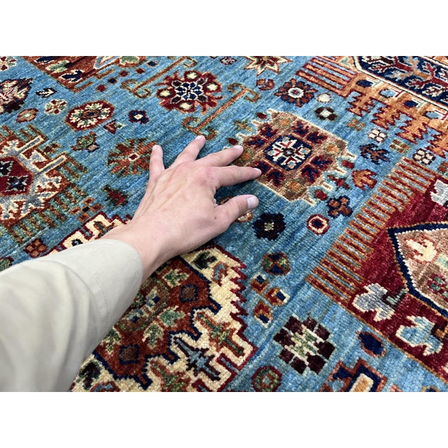Turquoise Kazak Style Tree of Life Rug - 4'9" X 6'3" For Sale - Image 9 of 10