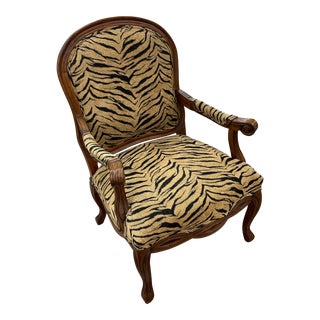 Mid 20th Century Louis XV Style Fauteuil Chair in Tiger Print Upholstery For Sale
