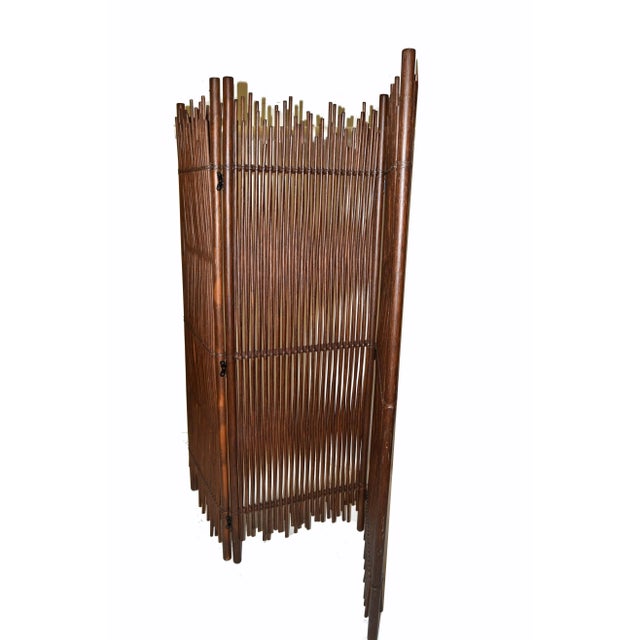 Brown Mid-Century Modern Tall Solid Bamboo Wood Room Divider Screen Partition Italy For Sale - Image 8 of 13