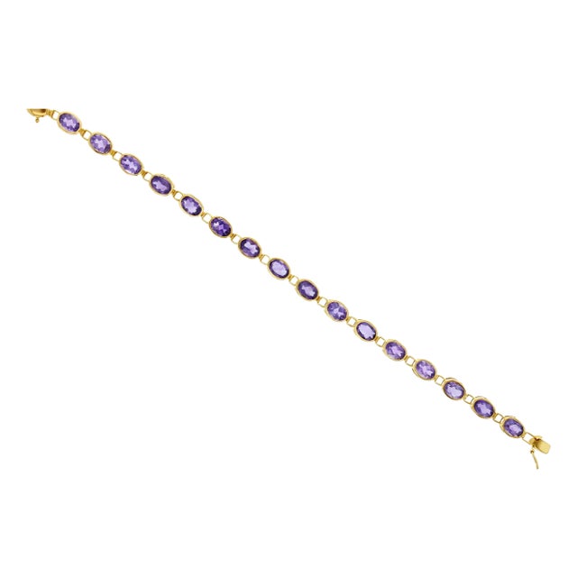 Oval Amethyst Tennis Bracelet 14k Yellow Gold For Sale