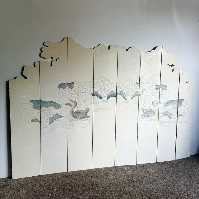 Wood Chinese Hand Carved Flowers and Ducks Sculpted Room Divider Screen - 8 Panels For Sale - Image 7 of 12