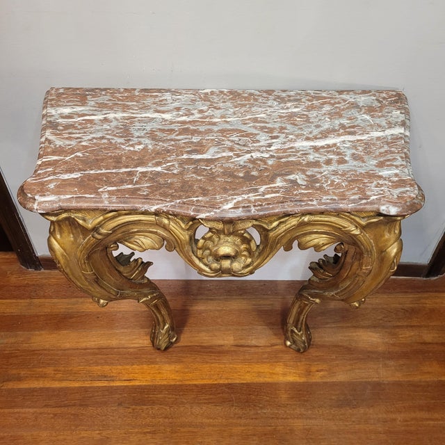 18th Century Louis XV Wall-Mounted Console Table in Carved and Gilded Wood, France For Sale - Image 4 of 18
