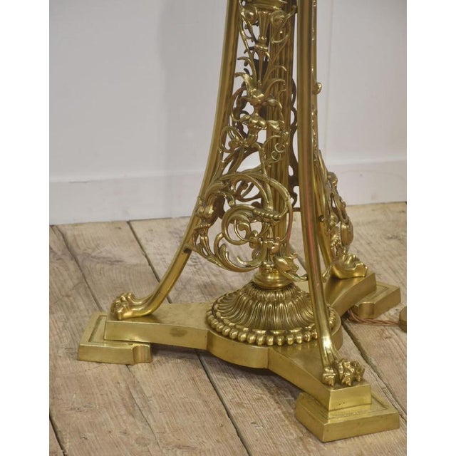 Ornate Brass Floor Lamp with Floral Openwork Base For Sale - Image 9 of 12