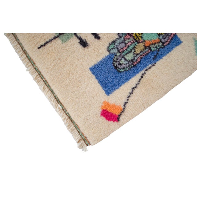 1980s Kandinsky - Accompanied Center - Inspired Hand Knotted Area - Wall Rug- 3′7″ × 5′ For Sale - Image 12 of 18