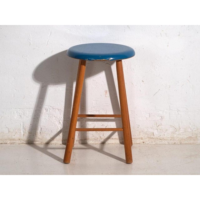 Vintage Wooden Stool with Round Seat, Central Europe, 1950 For Sale - Image 5 of 7