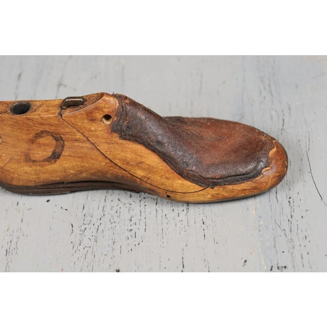 Wood English Vintage Wood and Leather Handmade Cobbler's Shoe Lasts - A Pair For Sale - Image 7 of 12