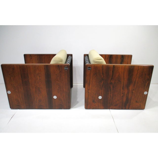 Mid 20th Century Selg Rosewood and Leather Cube Club Chairs For Sale - Image 5 of 15