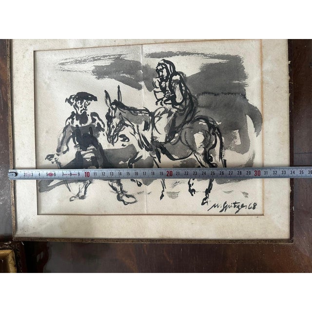 Black Walter Spitzer, The Flight Into Egypt, 1968, Gouache and Ink Wash on Paper, Framed For Sale - Image 8 of 11