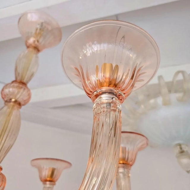 Pink 1970s Pink Neoclassical Murano Glass Chandelier For Sale - Image 8 of 9