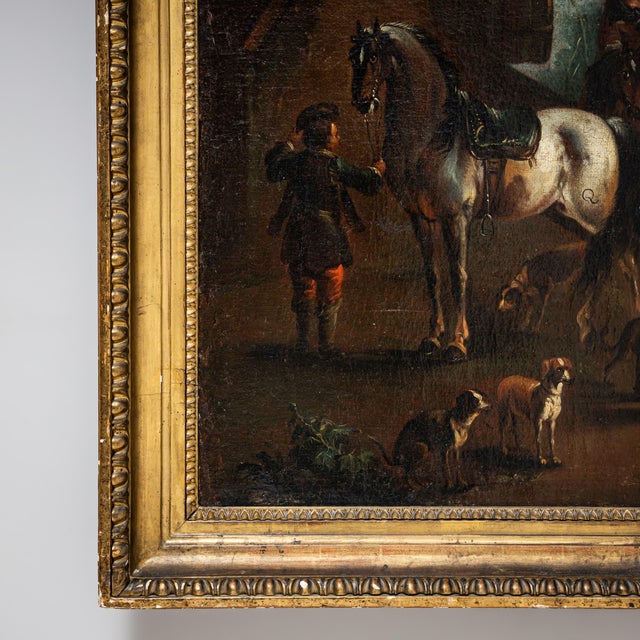 After August Querfurt, Hunting Party, 1800s, Oil on Canvas For Sale - Image 7 of 12
