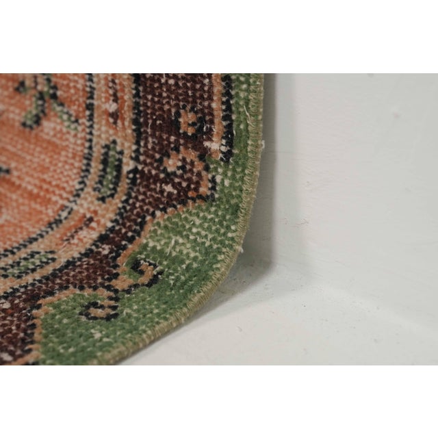 1970s 1970s Vintage Turkish Handmade Wool Cotton Green Area Rug For Sale - Image 5 of 12