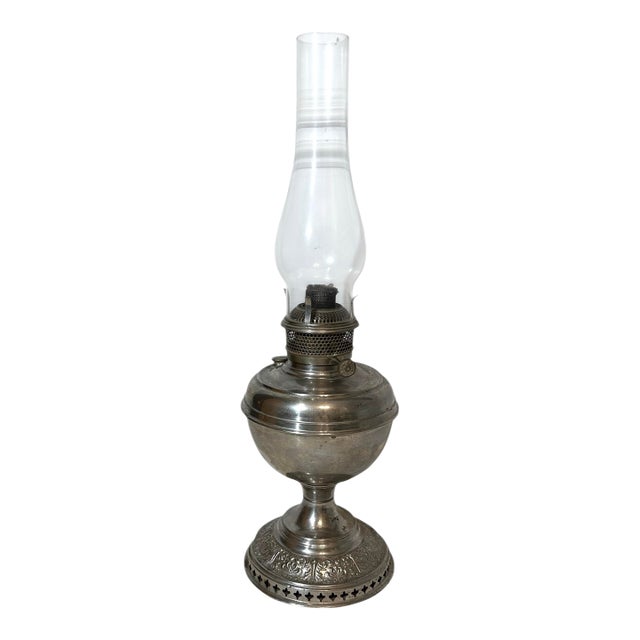Vintage Nickel-PlatedKerosene Oil Lamp by Bradley & Hubbard For Sale