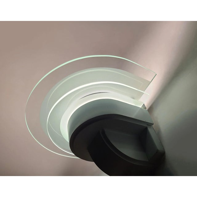 White 1980s Postmodern Luminaire Industrial Metal Sconces With Glass Saturn Rings in the Manner of Architect Richard Meier - Set of 3 For Sale - Image 8 of 12