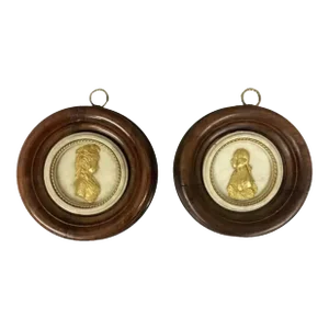 Pair of 19th Century Doré Bronze Portrait Medallions Mounted on Carrara Marble