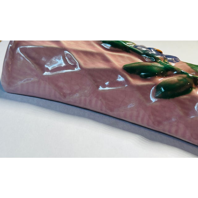 MCM Vintage Morton Pottery Wall Pocket Pink Flower Basket Morning Glory Flower For Sale - Image 4 of 6