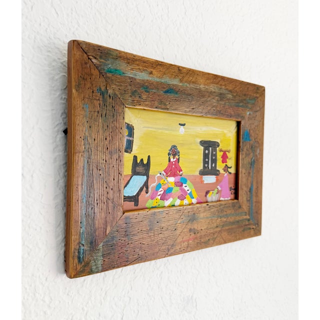 A whimsical, vibrant folk art painting by listed artist Lisa Cain. Known for her work depicting African American daily...