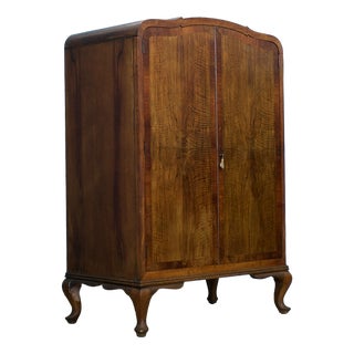 British Art Deco Burr Walnut Tallboy Linen Cabinet, 1930s For Sale