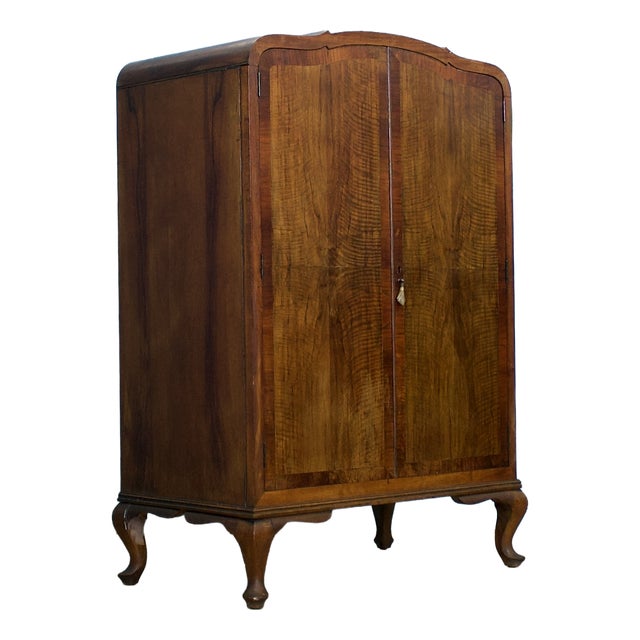 British Art Deco Burr Walnut Tallboy Linen Cabinet, 1930s For Sale