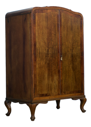 British Art Deco Burr Walnut Tallboy Linen Cabinet, 1930s