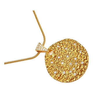 Mid 20th Century 14k Yellow Gold Handmade Diamond Pendant Necklace Slide For Sale