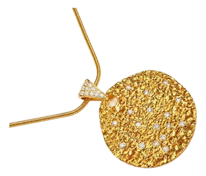 Mid 20th Century 14k Yellow Gold Handmade Diamond Pendant Necklace Slide