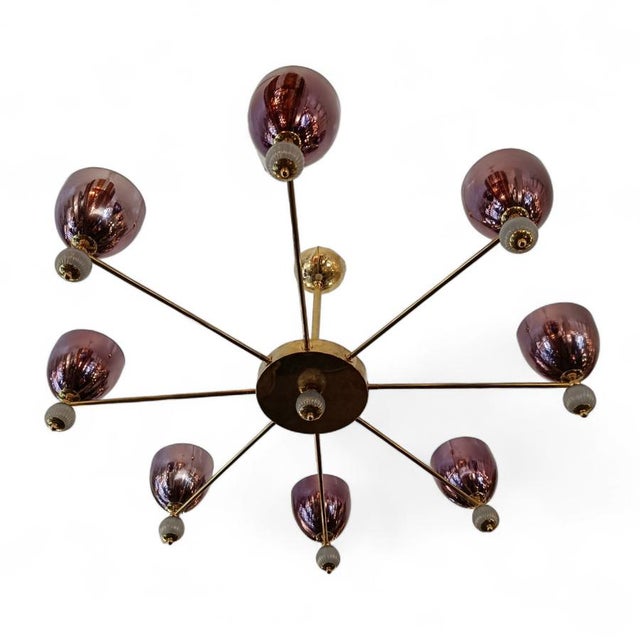 Chandelier with Violet Shades, 1950s For Sale - Image 3 of 7