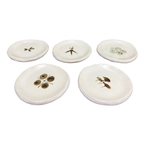Vintage Mid Century Modern Style Handmade Ceramic Trinket Dishes Nature-Inspired Botanical Designs- Set of 5