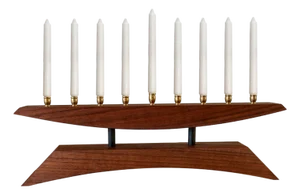 Mid-Century Modern Walnut & Brass Menorah – “East of the Sun”