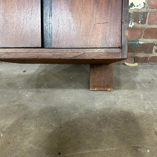 Craftsmen Queen Size Headboard With Floating Nightstands Walnut Curved For Sale - Image 11 of 12