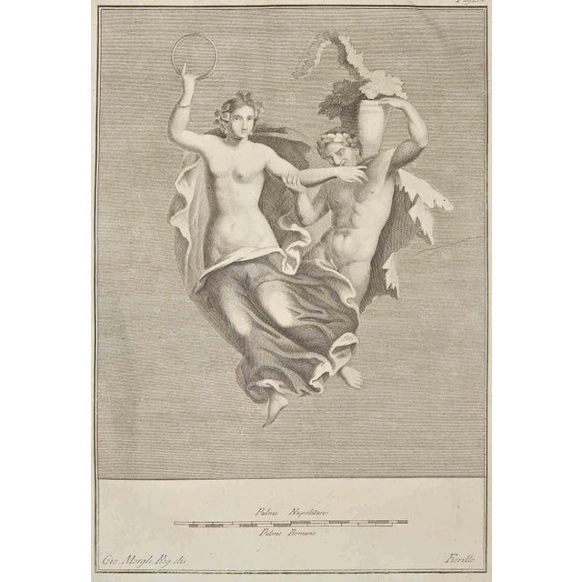 Giovanni Elia Morghen, Ancient Roman Fresco Herculaneum, Original Etching, 18th Century For Sale