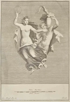 Giovanni Elia Morghen, Ancient Roman Fresco Herculaneum, Original Etching, 18th Century